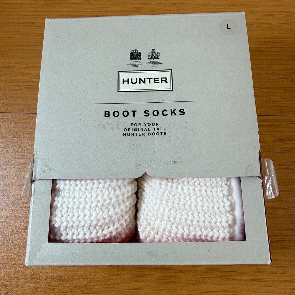 Hunter Boot Socks Women Large White Half Cardigan Cable Knit Fleece Tall BNIB